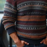 Men's Classic Comfortable Slim Fit Multi-color Splicing V-neck Long-sleeved Sweater 78107875K