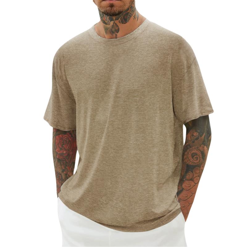 Men's Casual Round Neck Cotton Blend Loose Short-sleeved T-shirt 90109556M