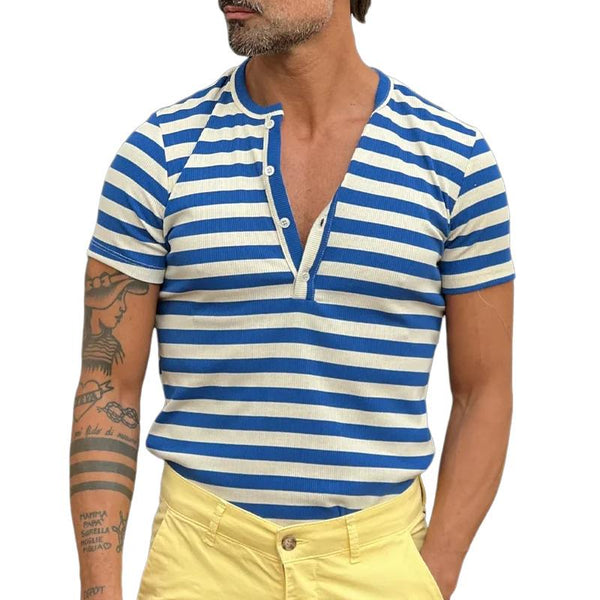 Mens Striped Henley Collar Short Sleeve T-shirt 21524620Z