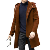 Men's Fashion Solid Color Hooded Zipper Mid-length Coat 10767079Z