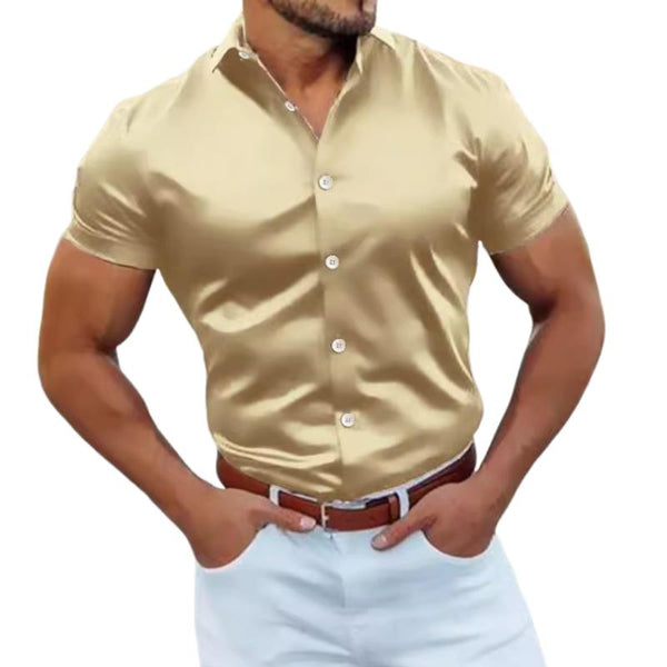 Men's Solid Color Casual Lapel Short Sleeve Shirt 87505063Y
