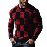 Men's Christmas Red and Black Check Crew Neck Slim Fit Sweater 40613348Y