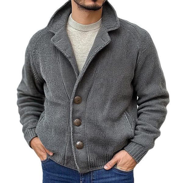 Men's Retro Solid Knit Lapel Raglan Sleeve Single Breasted Casual Cardigan 47729655Z