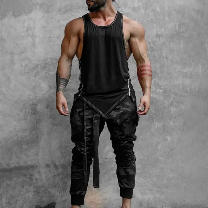 Men's Solid Irregular Hem Sleeveless Fitness Sports Tank Top 59534186Z