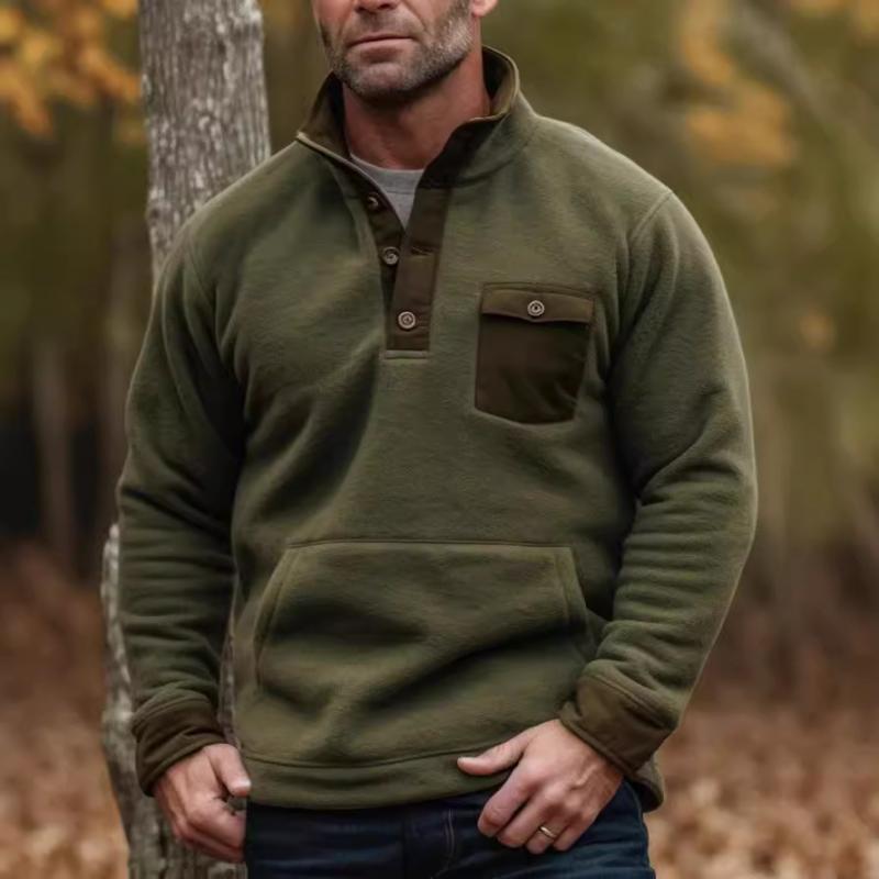 Men's Casual Stand Collar Polar Fleece Kangaroo Pocket Long Sleeve Sweatshirt 03464248M