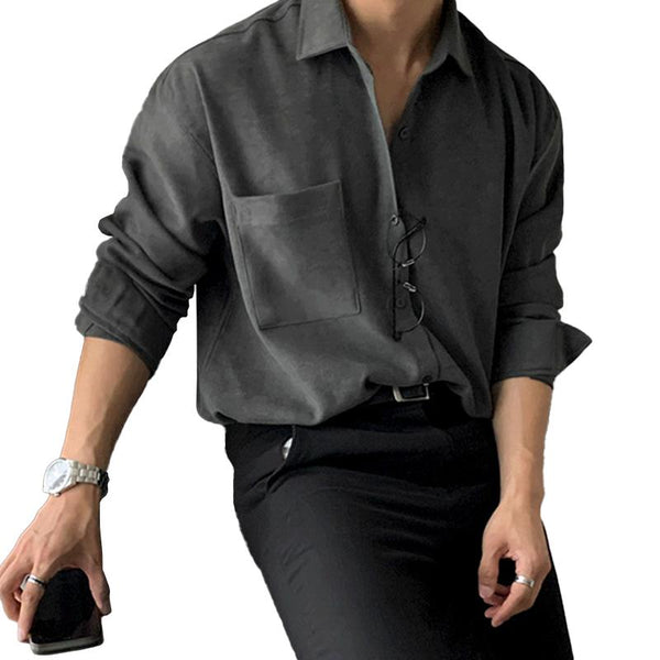 Men's Solid Lapel Long Sleeve Single Breasted Casual Shirt 05203496Z