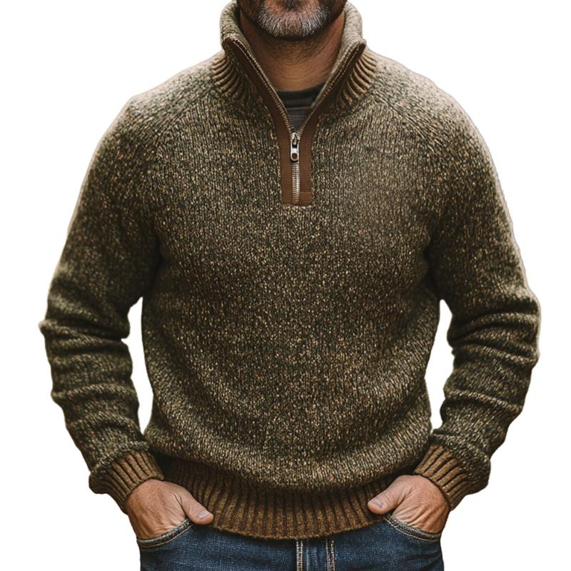 Men's Retro Casual Heathered Stand Collar Zipper Sweater 52373295TO