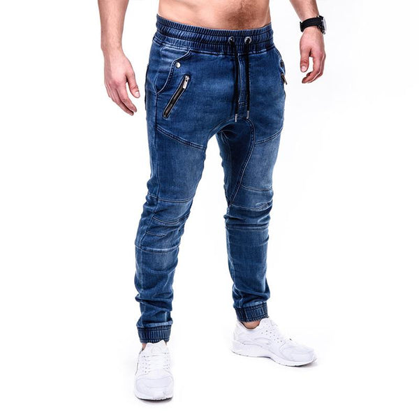 Men's Drawtring Elastic Waist Stitching Pencil Jeans 02898282Z