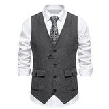 Men's Vintage Herringbone Pocket V-Neck Single Breasted Suit Vest 22210914Y