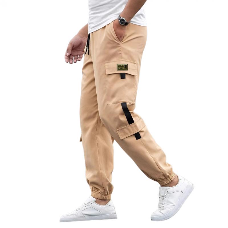 Men's Solid Color Elastic Waist Multi-pocket Cargo Pants 58053761Z