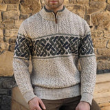 Men's Stand Collar Knitted Cable Warm Sweater 00003829F