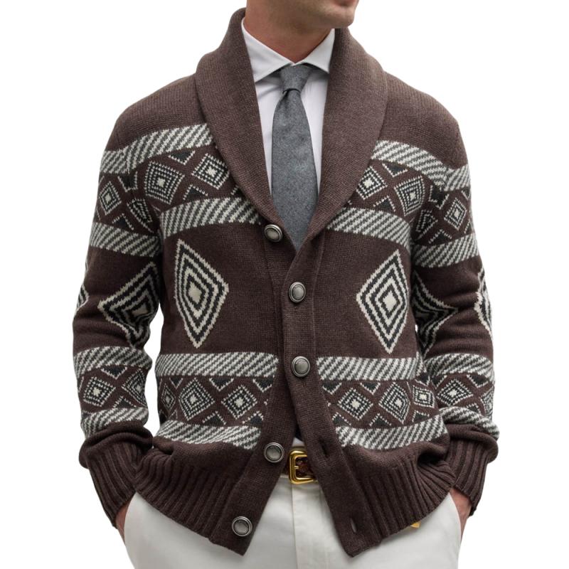 Men's Vintage Knitted Jacquard Pattern Cardigan 82870828Y