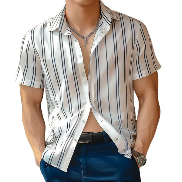 Men's Casual Striped Print Short Sleeve Shirt 37316122Y