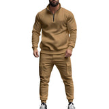 Men's Solid Color Casual Plush Warm Zipper Stand Collar Sweatshirt Sweatpants Set 08038864Y