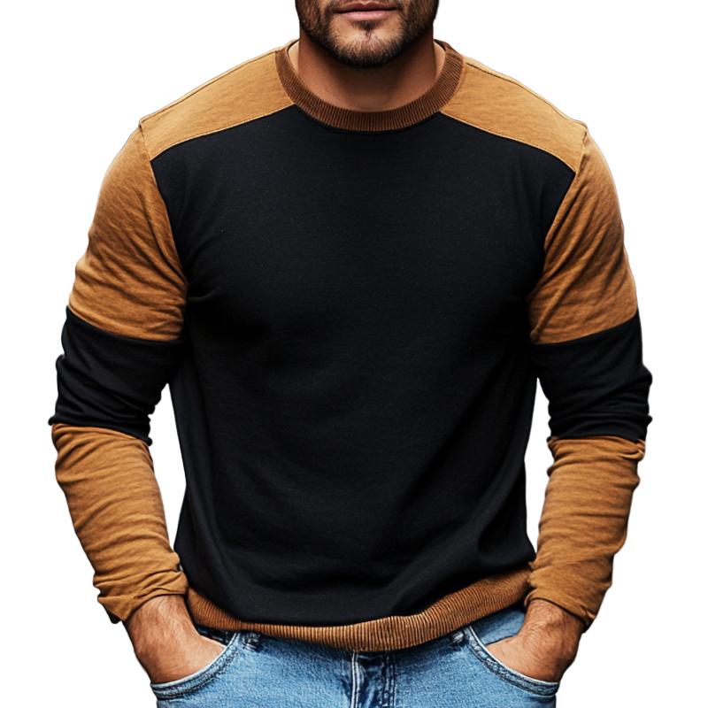 Men's Retro Casual Colorblock Crew Neck Long Sleeve T-Shirt 55692386TO