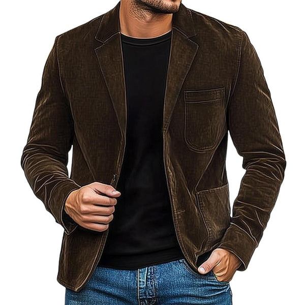 Men's Coffee Corduroy Lapel Jacket 93887867U