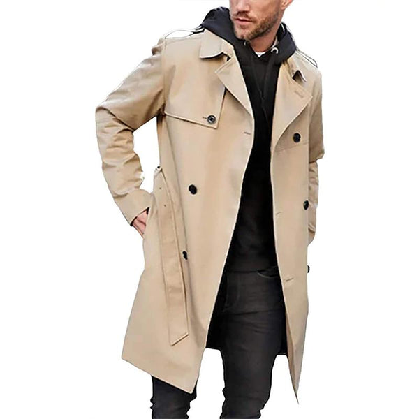 Men's Solid Slim Lapel Double Breasted Trench Coat 99681313Z