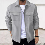 Men's Casual Solid Color Jacquard Pocket Lapel Zipper Jacket 70123669Y