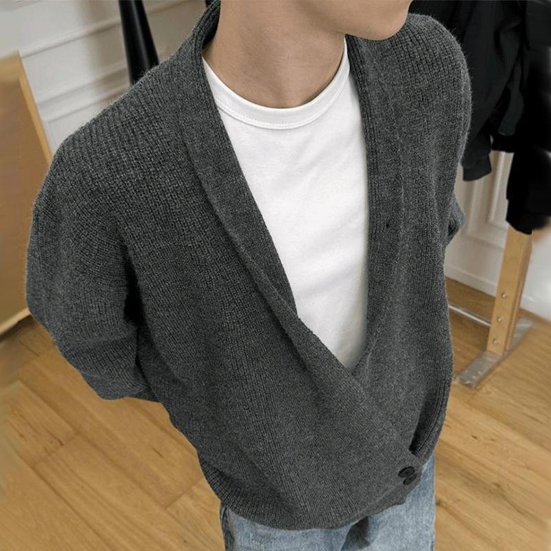 Men's Solid Color Loose V Neck Long Sleeve Knit Cardigan 30530486Z