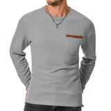 Men's Casual Waffle Round Neck Patch Pocket Slim Fit Long Sleeve T-Shirt 39943180M