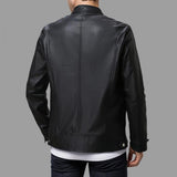 Men's Casual Stand Collar Slim Fit Zip-up Leather Motorcycle Jacket 68085444M