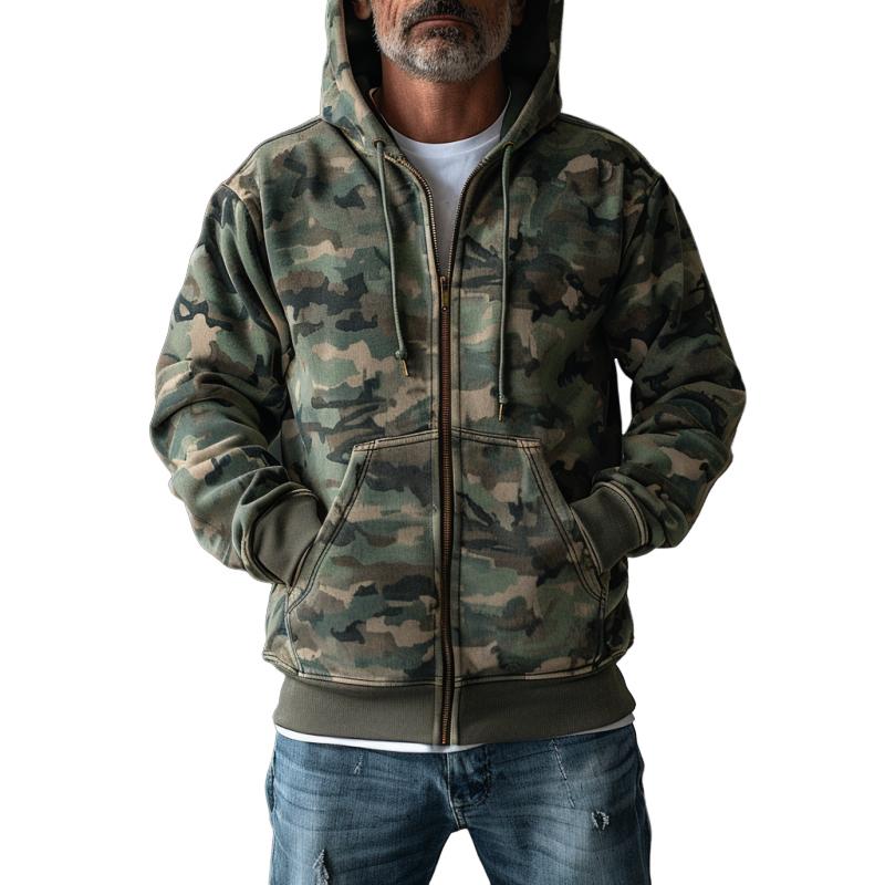 Camouflage Print Hooded Sweatshirt Jacket 73821512Y