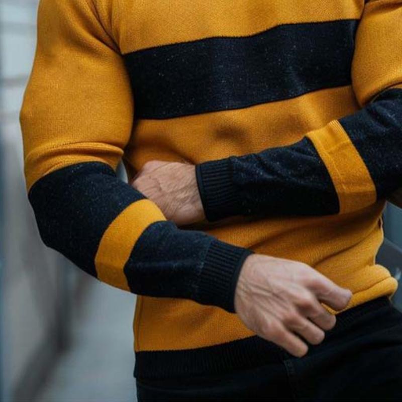 Men's Classic Casual Round Neck Pullover Contrast Color Long Sleeve Sweater 34985535K