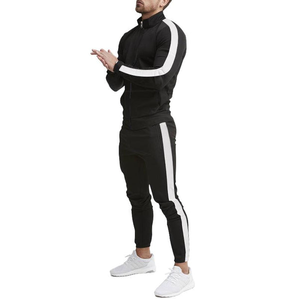 Men's Color Block Zipper Jacket Trousers Sports Casual Set 46420153Z