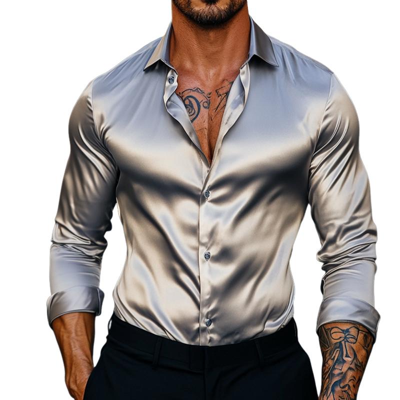 Men's Retro Casual Solid Color Lapel Long Sleeve Shirt 46913954TO