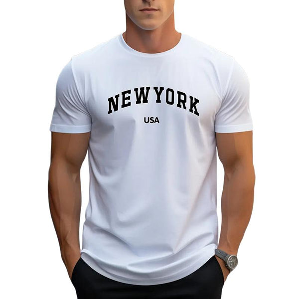 Men's Letter Print Round Neck Short Sleeve T-shirt 10912224Z