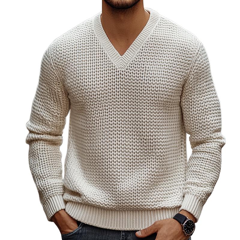 Men's Retro Casual Solid Color V-Neck Sweater 48537255TO