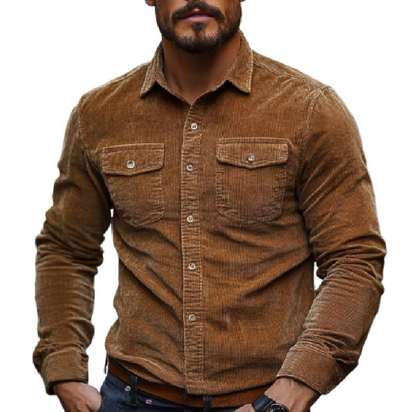 Men's Classic Casual Multi-Pocket Corduroy Long Sleeve Shirt 46029792K