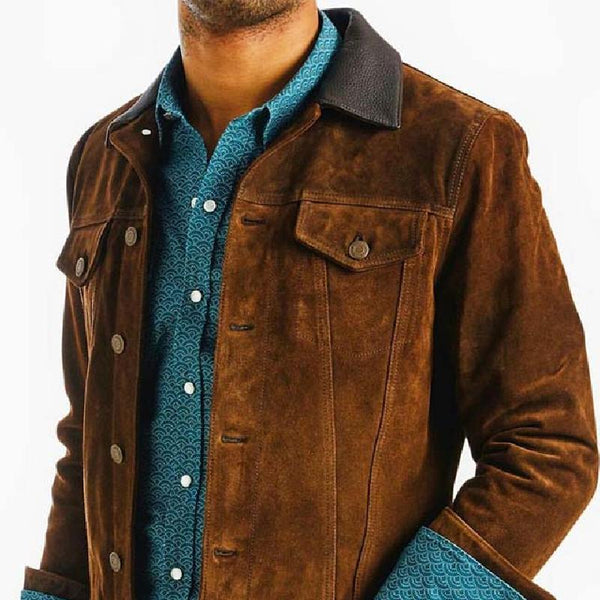 Men's Classic Casual Lapel Paneled Leather Suede Jacket 52561390K