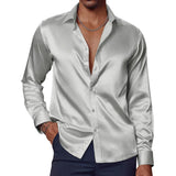 Men's Casual Solid Color Satin Lapel Long Sleeve Shirt 51577471Y