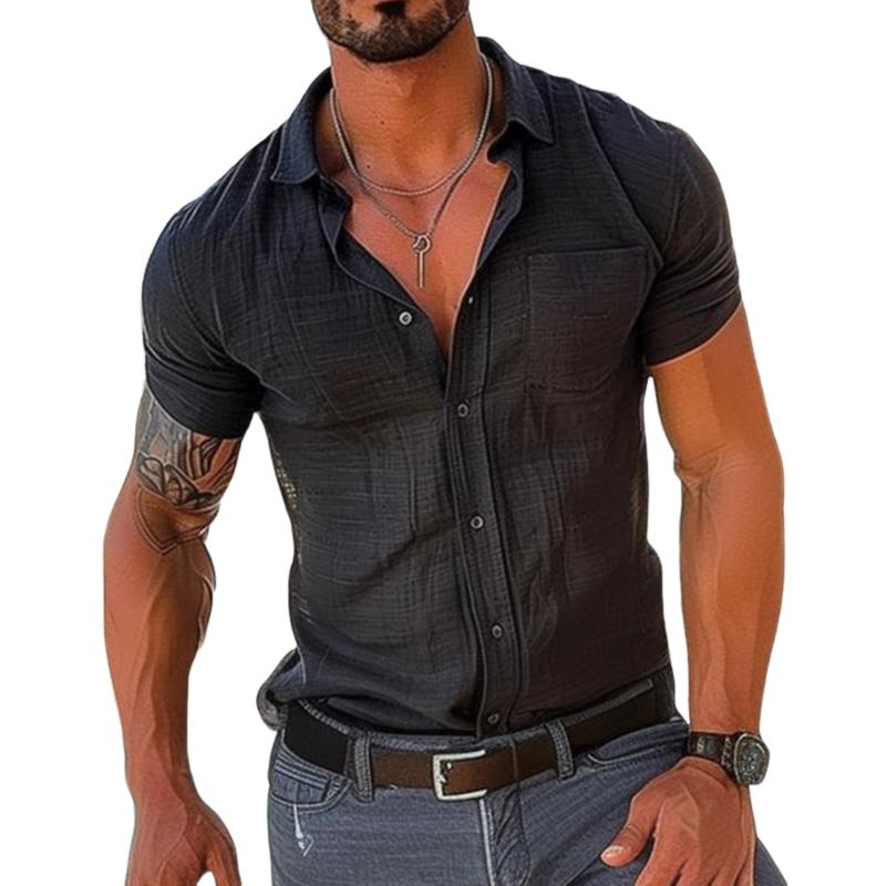 Camisas casuales de algodón y lino de manga corta para hombre 93759004TO