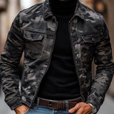 Men's Fashion Camouflage Cotton Lapel Zipper Slim Fit Jacket 07628390M