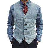 Men's V-neck Single-breasted Denim Vest 97839058U