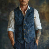 Men's Vintage V-Neck Single-Breasted Suede Vest 64998136F