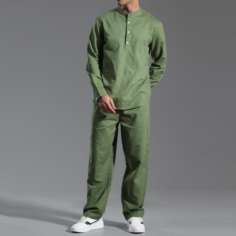 Hombre Cuello Henley Cuello Henley Manga Larga Pantalones Casual Set 18150687Z