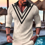 Men's Colorblock Lapel Long Sleeve Polo Shirt 61393787Z