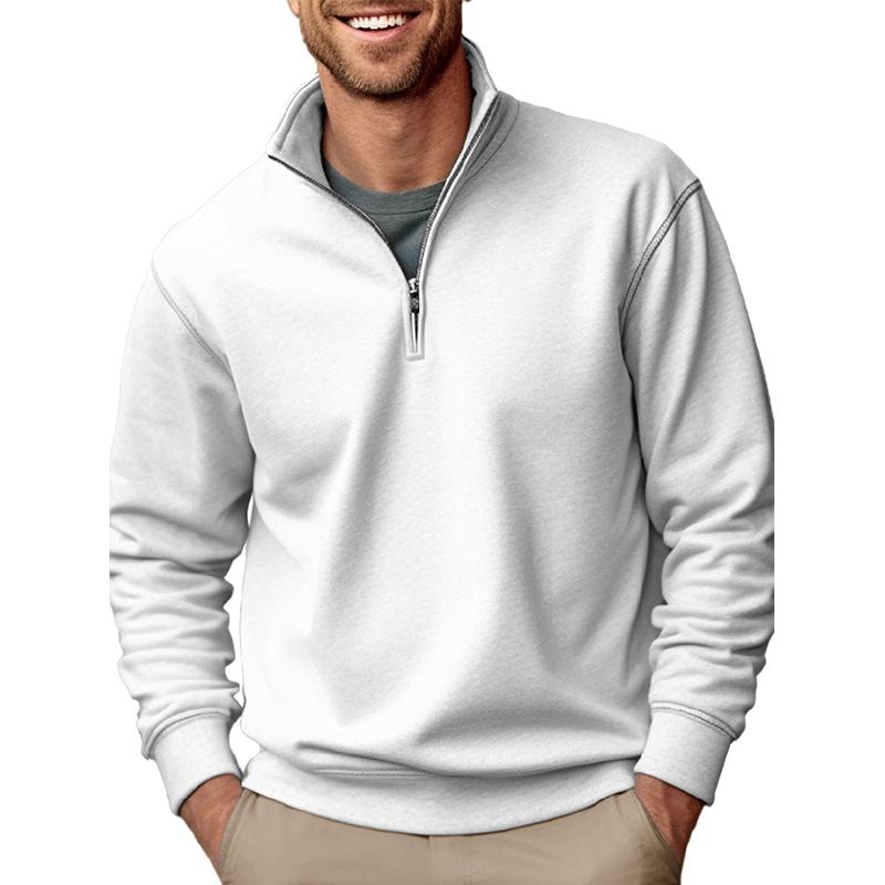 Men's Solid Color Casual Zipper Stand Collar Thickened Fleece Sweatshirt 42362887Z