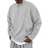 Men's Solid Color Stand Collar Kangaroo Pocket Loose Sweatshirt 93679595Z