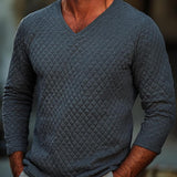 Men's Classic V-Neck Quilted Padded Warm Long Sleeve T-Shirt 60747784F