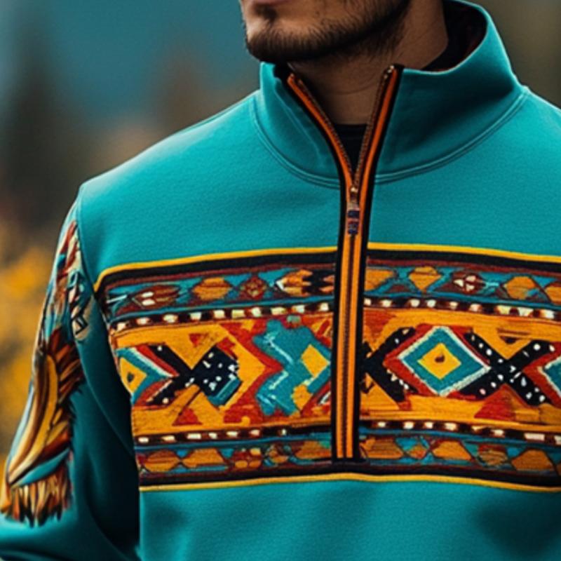 Men's Retro Casual Ethnic Style Geometric Print Zipper Sweatshirt 37953661TO