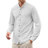 Men's Casual Solid Color Stand Collar Long Sleeve Shirt 13279136Y