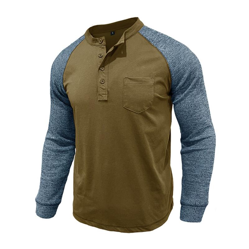 Men's Casual Contrast Color Henley Collar Slim Fit Long Sleeve T-Shirt 64695488M