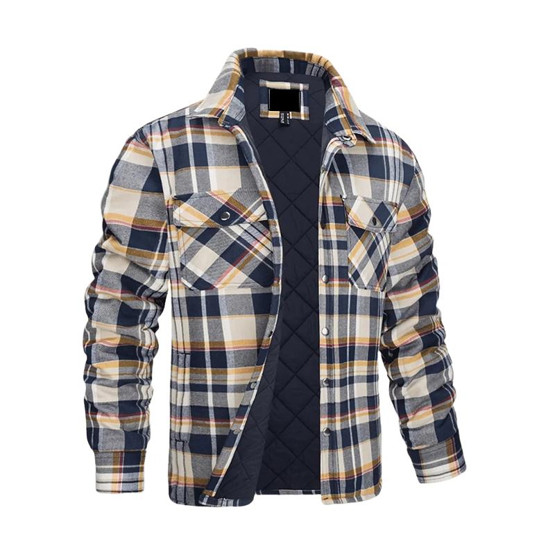 Men's Classic Casual Long Sleeve Lapel Check Padded Jacket 62452978K