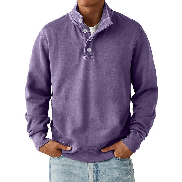 Men's Solid Color Buttons Stand Collar Long Sleeve Sweatshirt 16820752Z