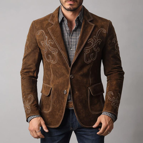 Men's Retro Classic Western Cowboy Style Slim Suede Blazer 42170927K