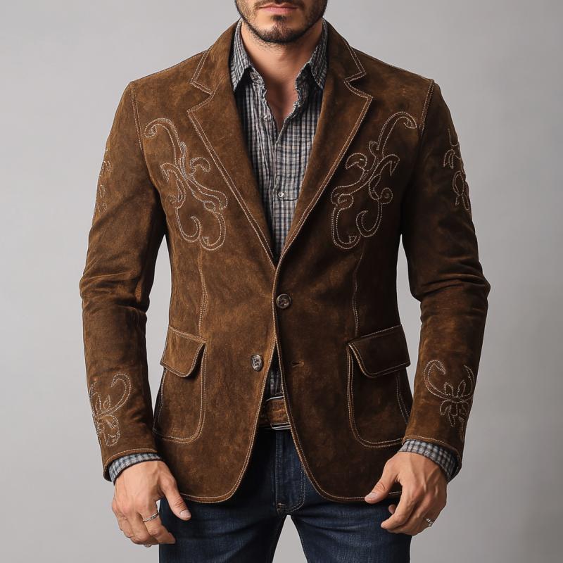 Men's Retro Classic Western Cowboy Style Slim Suede Blazer 42170927K